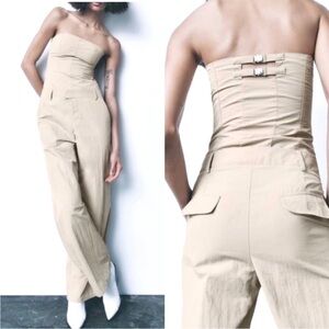 Zara Beige Strapless Jumpsuit
